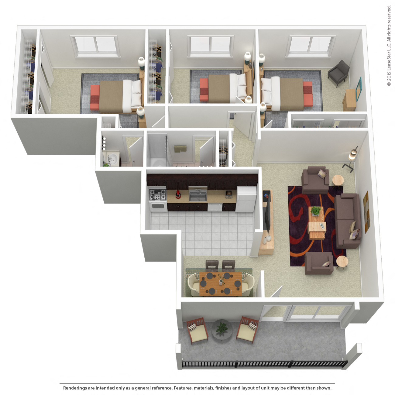 Floor plan for 3 beds, 1.5 baths, 1200 sqft